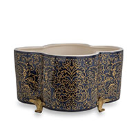 Richmond Damask Indigo Quatrefoil Planter