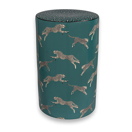 Leaping Cheetah Teal Garden Stool